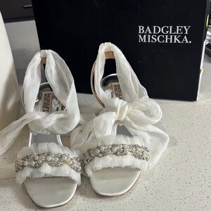 Badgley Mischka White Crystal Embellished Heels